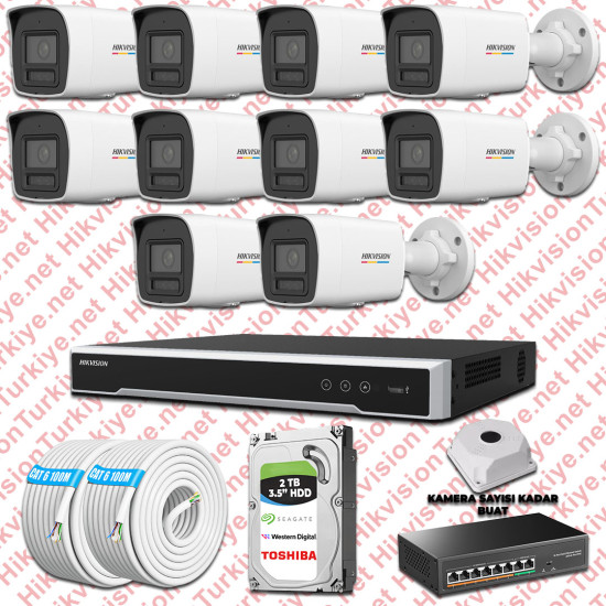 Hikvision 10 İp Güvenlik Kamerası Seti 4mp Colorvu Hibrit